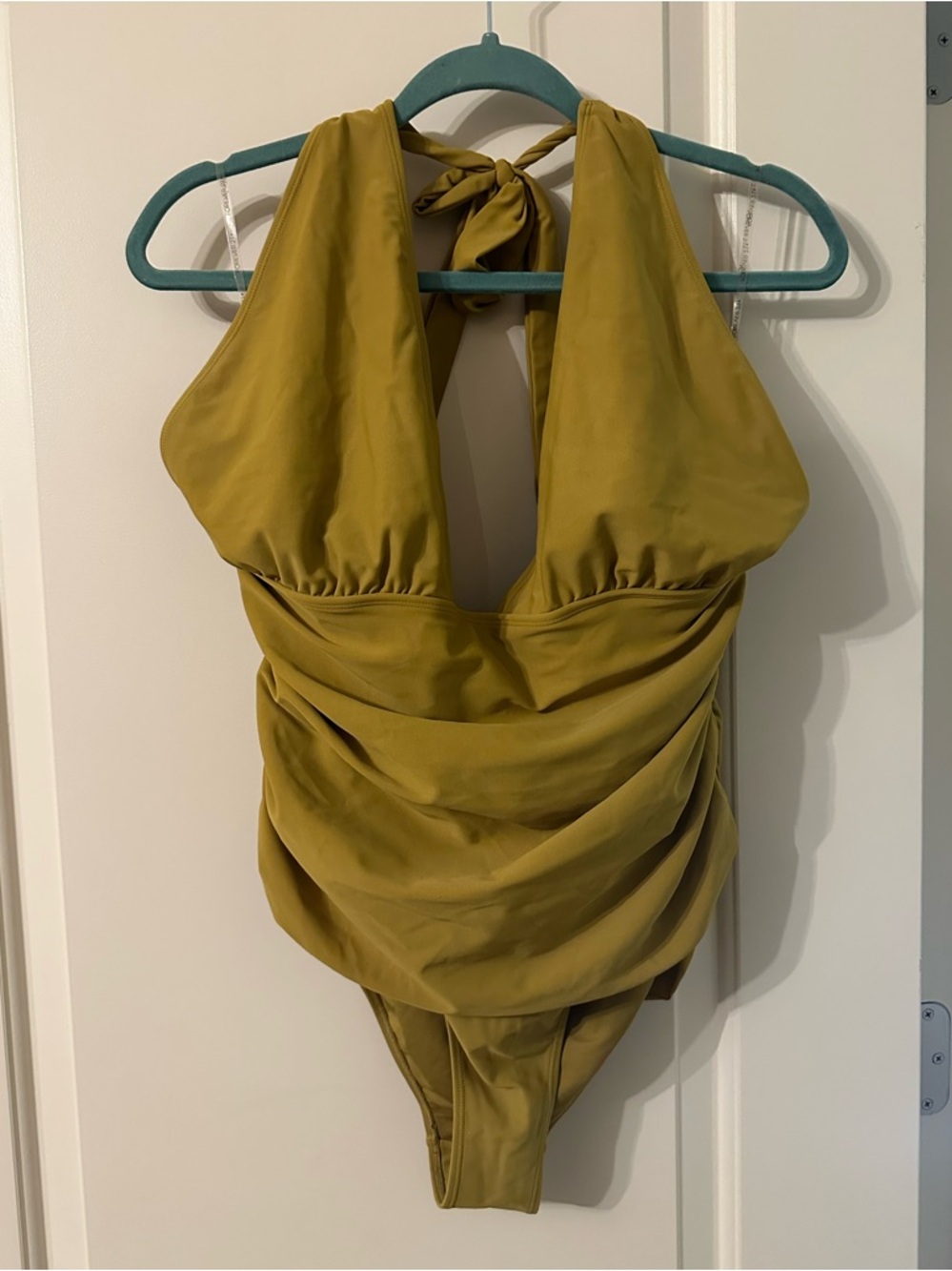 Green Ruched Halter One-Piece Swimsuit 2X